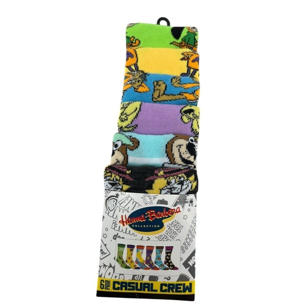 Hanna Barbera 6 Pairs Socks Casual Crew Size 8-12 Yogi Bear & More Bioworld NEW